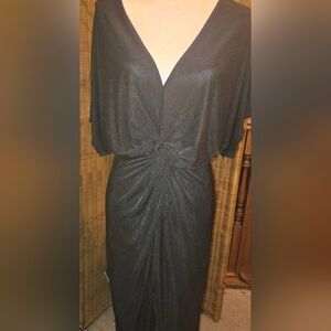 Elegant Black Draped 70s disco style v-neck draped rushed sexy Dress